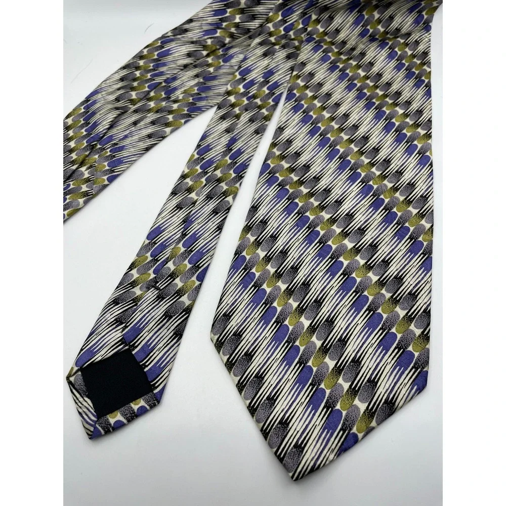 Jhane Barnes Mens Silk Necktie Purple Green Abstract Geometric Original Fabric